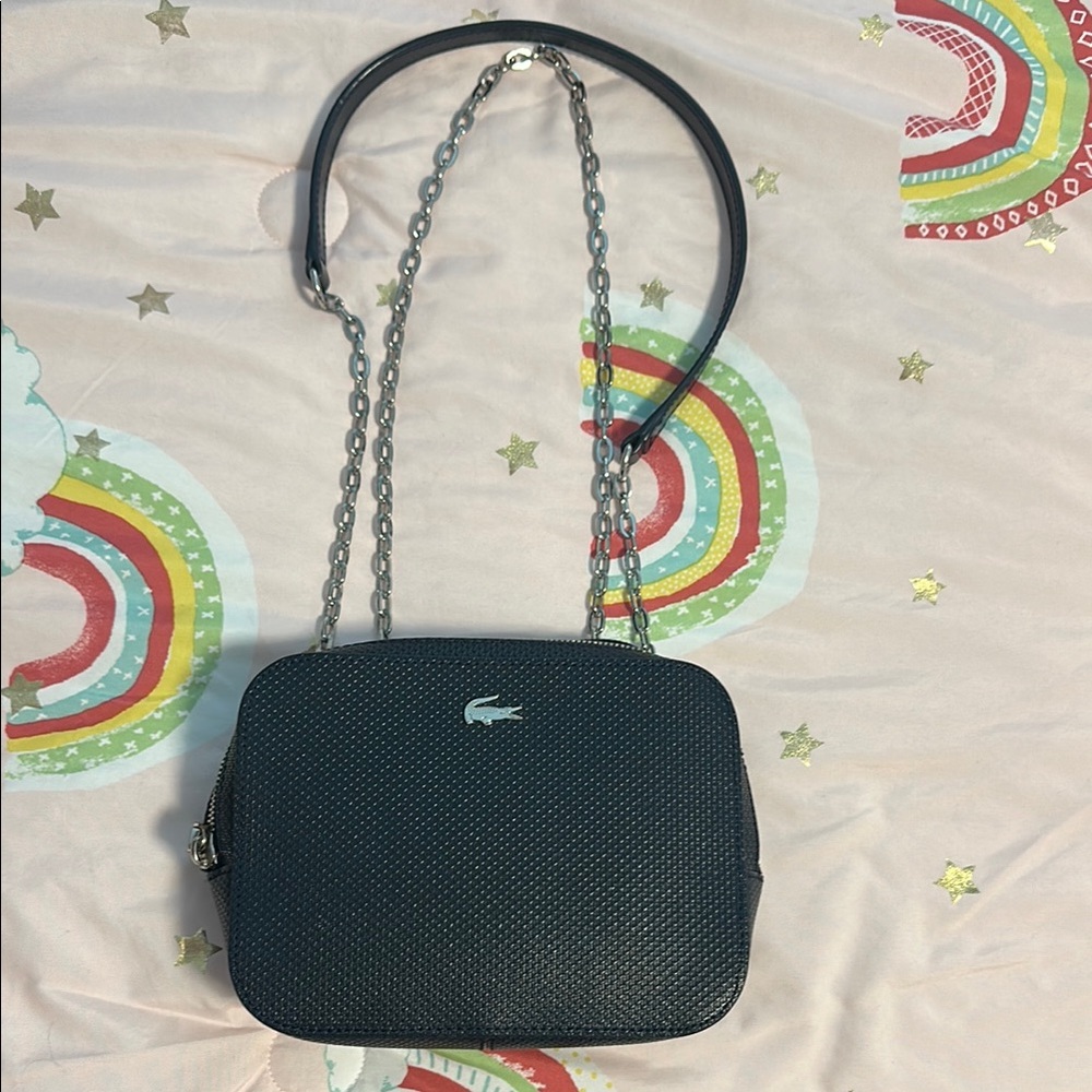 Lacoste Navy Crossbody Bag with Silver Chain Strap